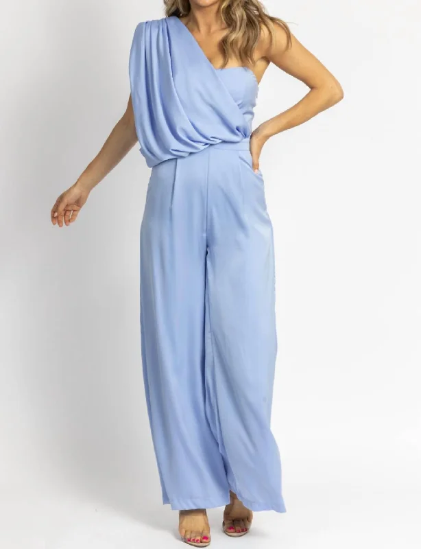 women's dressy jumpsuitsOne Shoulder Drape Jumpsuit In Breeze Blue