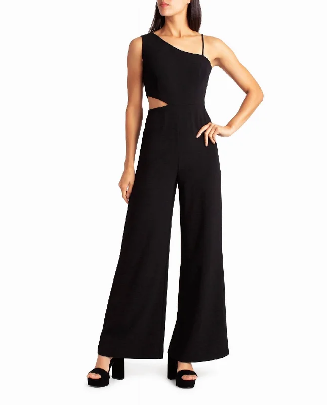 women's fitted jumpsuitsOne Shoulder Montana Jumpsuit In Very Black