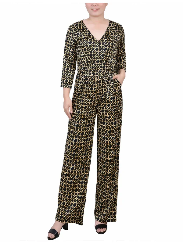 women's jumpsuits for easy dressingPetites Womens Printed Jersey Jumpsuit