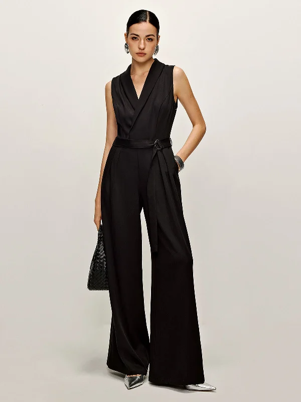 women's high-slit jumpsuitsPlain Panel Sleeveless Belted Jumpsuit