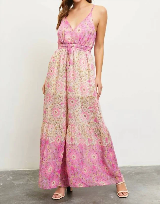 women's jumpsuits made of lacePower Of Flowers Printed Jumpsuit In Pink Floral