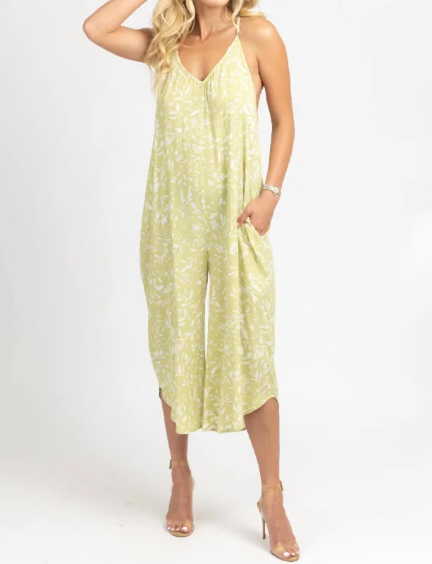 women's jumpsuits with V-necksRelaxed Pocket Jumpsuit In Lime Floral