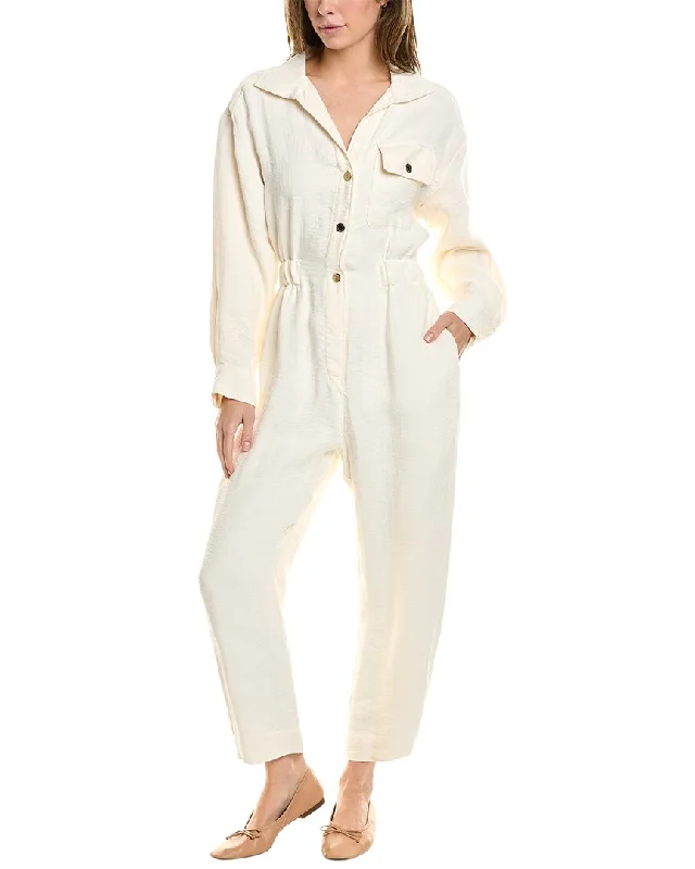 women's jumpsuits for casual gatheringsSandro Pocket Linen-Blend Jumpsuit