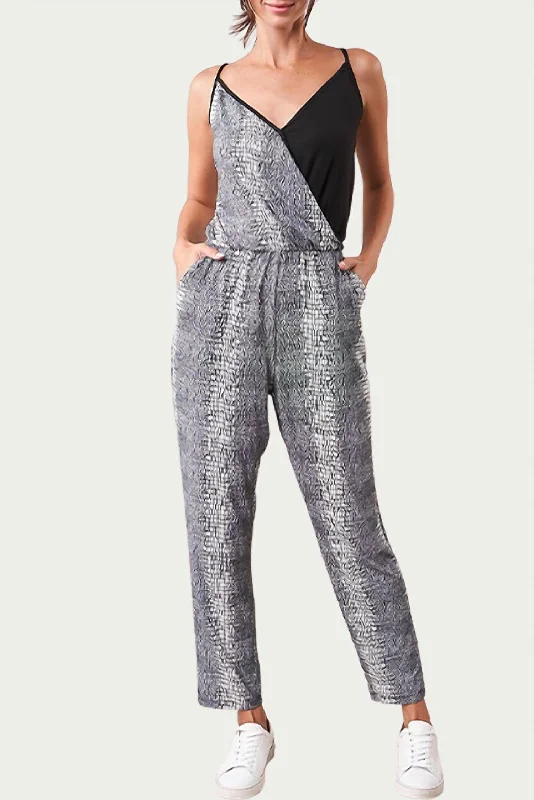 women's jumpsuits with zippersShela Wrap-Effect Two-Tone Stretch-Jersey Jumpsuit In Black Multi