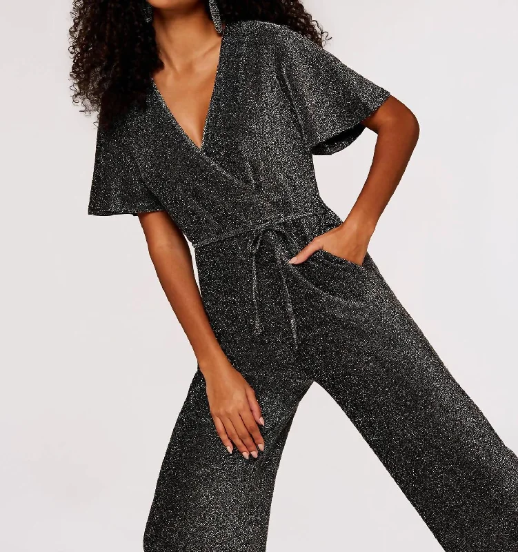 women's jumpsuits with metallic finishesSilver Lurex Jumpsuit