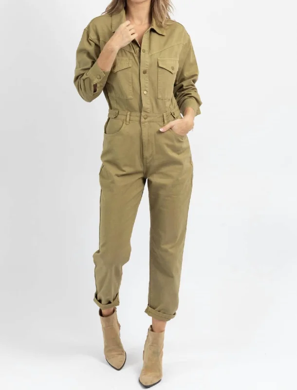 women's jumpsuits for fallSpellbound Utility Jumpsuit In Washed Olive