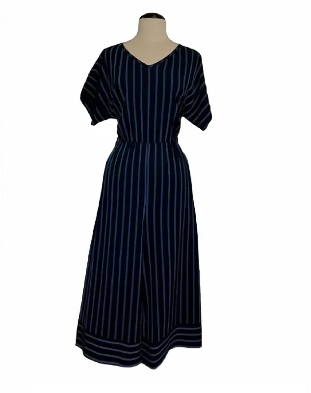 women's jumpsuits with rufflesStripe Jumpsuit In Blue