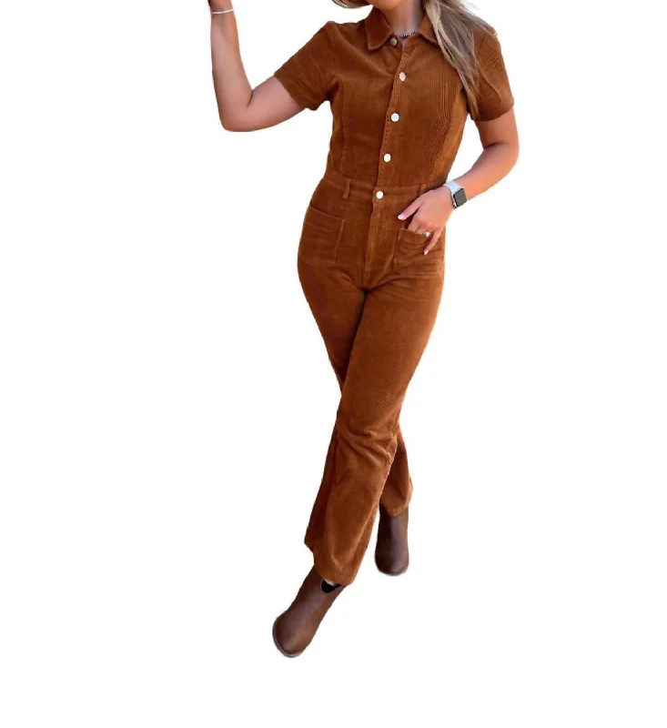 women's chic jumpsuitsTristyn Corduroy Button Down Jumpsuit In Brown