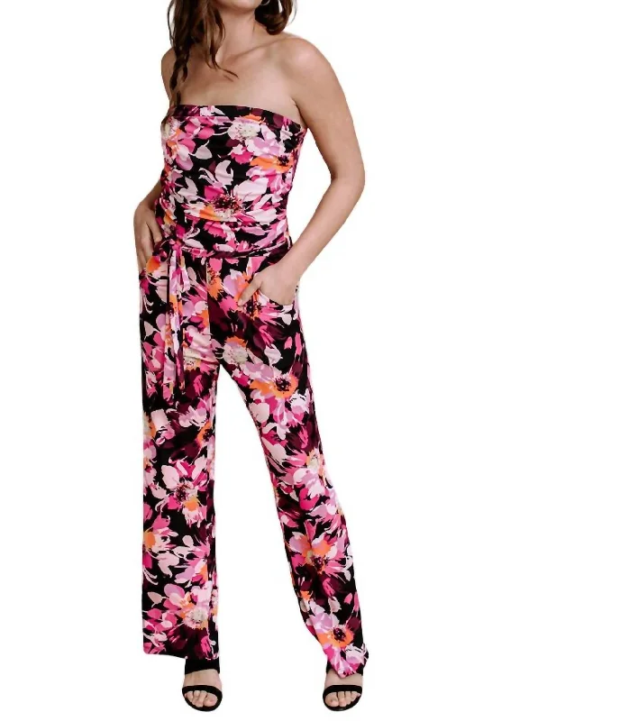 women's jumpsuits with off-the-shoulder sleevesTube Jumpsuit In Pink Floral