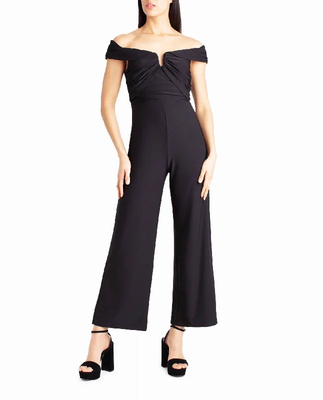 women's jumpsuits for partiesWhitney Off-The-Shoulder Jumpsuit In Very Black