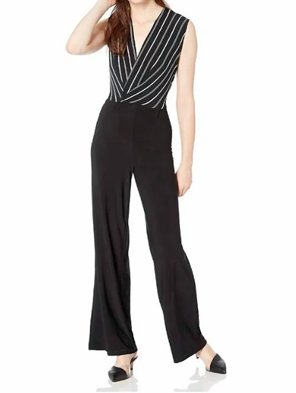 women's jumpsuits for dancingWomen Wrap Sleeveless Cotton Jumpsuit In Black Striped