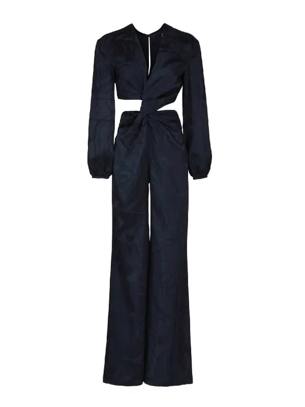 women's jumpsuits with off-the-shoulder necksWomen's Joely Jumpsuit In Navy Jacquard