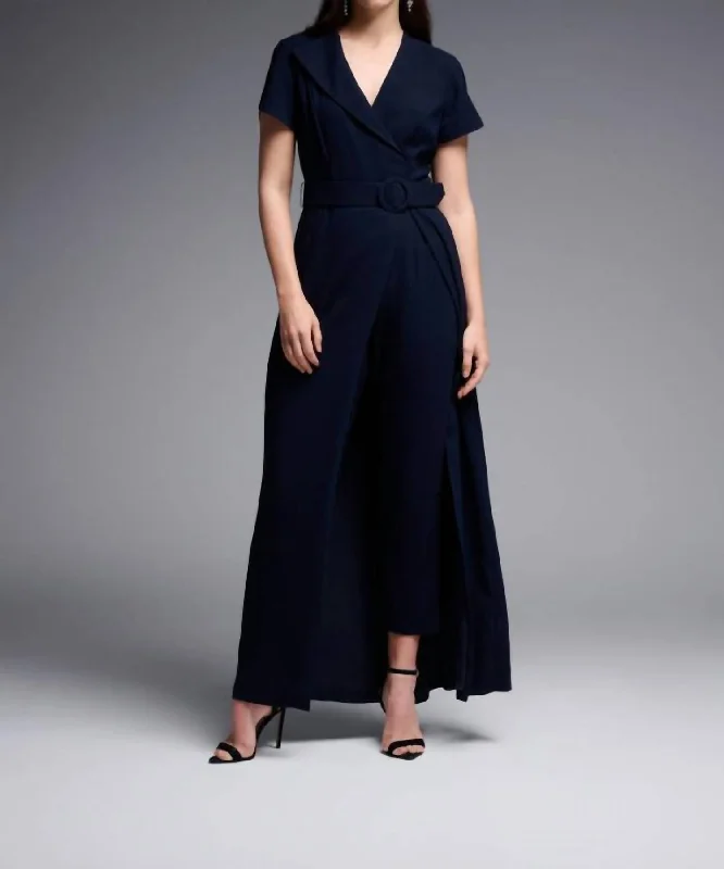 women's jumpsuits for winterWrap Front Jumpsuit In Navy