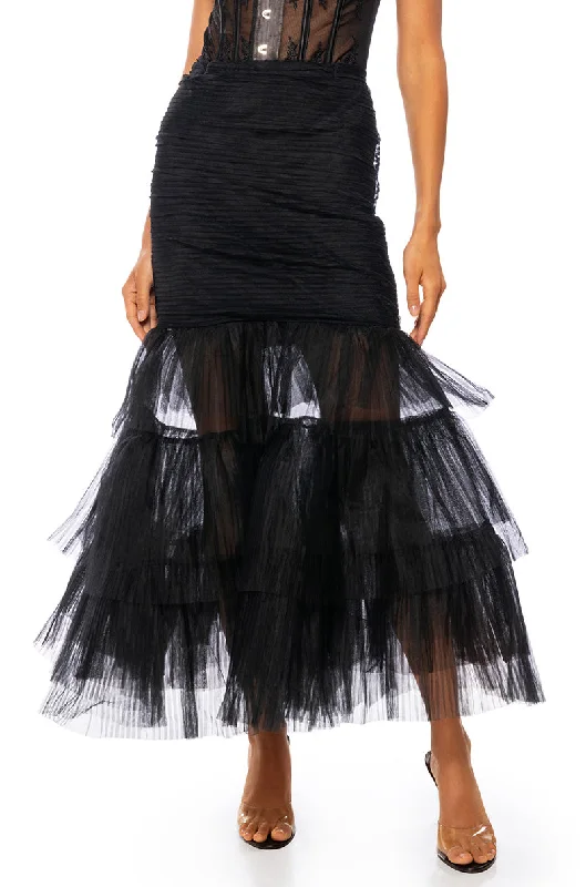 women's knitted skirtsAT THE GALA FLOUNCED TULLE MAXI SKIRT