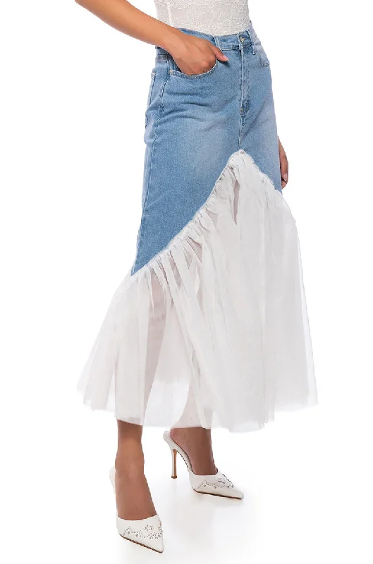 women's high-slit skirtsFANTASIA DENIM MAXI SKIRT