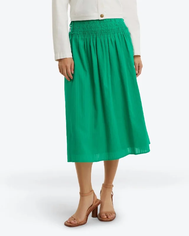 women's woven A-line skirts for summerSmocked Waist Midi Skirt In Mint Green Dobby Stripe