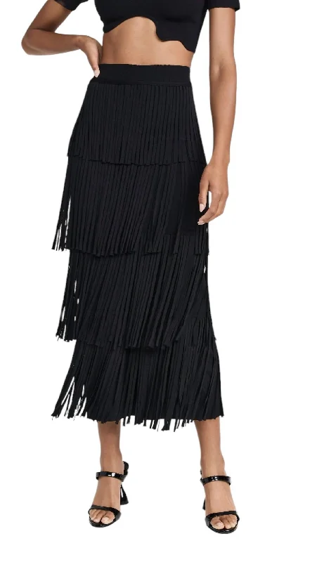 women's fall maxi skirtsZa Za Knit Fringe Skirt In Black